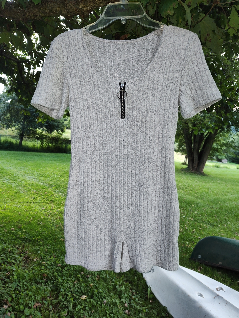 Heather Gray Ribbed Knit Short Sleeve Romper